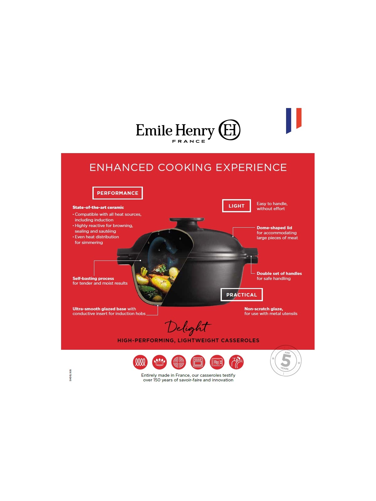 Emile Henry katls ugunsizturīgs Delight ovāls 4,5 l, melns (indukcijai)