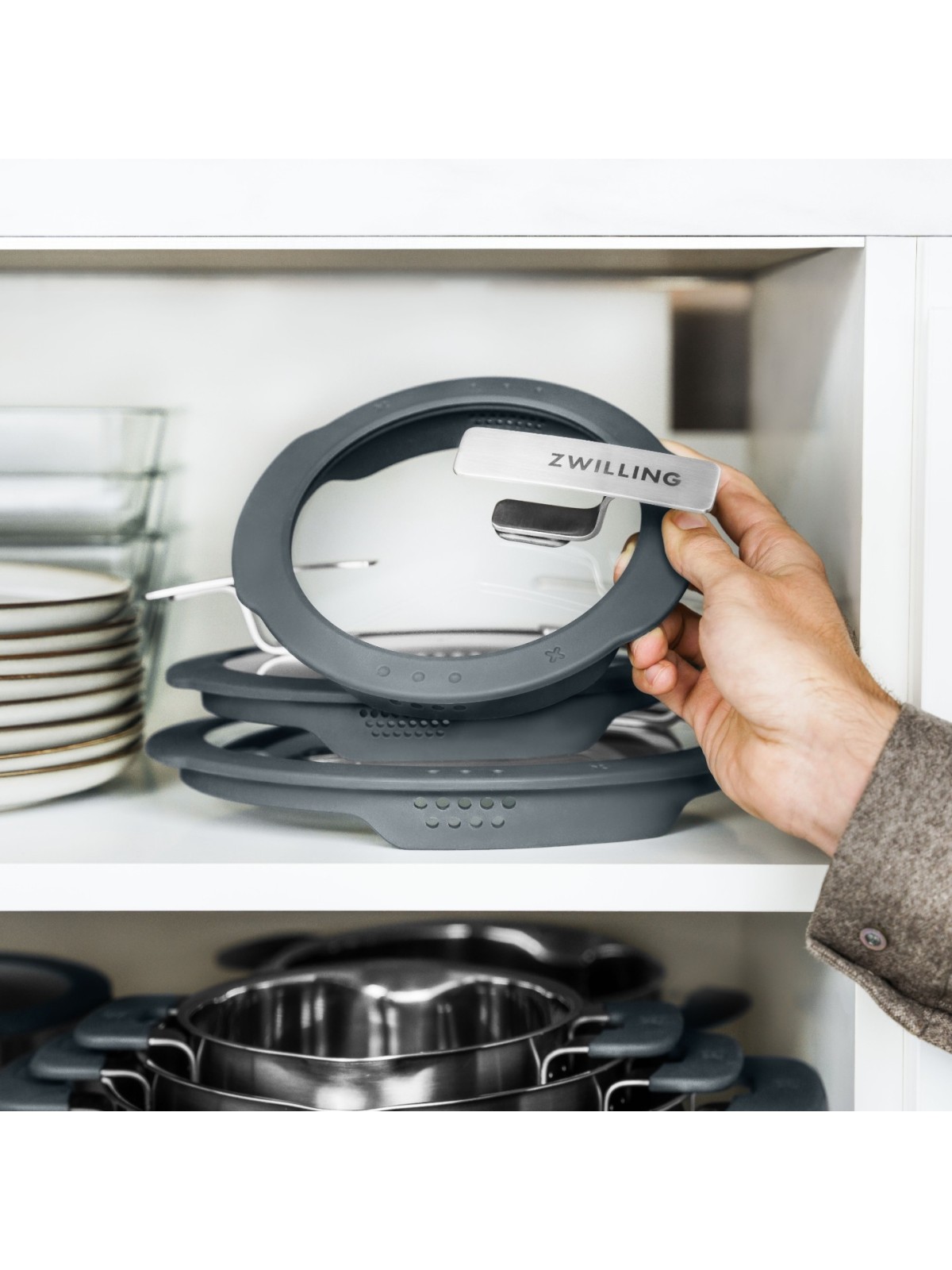 Zwilling katku komplekts Simplify 5 gb, stikla vāki ar sietu (pelēks silikons)