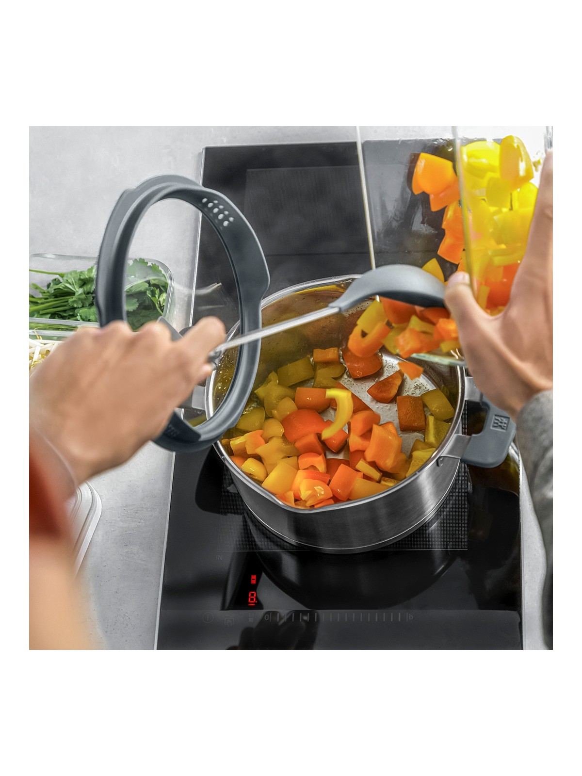 Zwilling katku komplekts Simplify 5 gb, stikla vāki ar sietu (pelēks silikons)