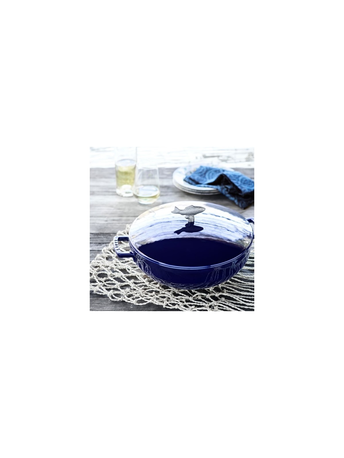 Staub čuguna katls apaļš Zivis 28 cm/4,65 l, tumši zils