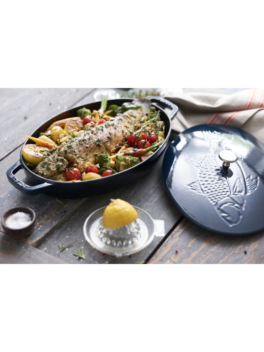 Staub čuguna katls La Mer madal ovāls 33 cm/2,8 l, jūras zaļš