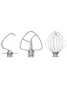 KitchenAid miksera komplekts - 3 nerūsējoša tērauda uzgaļi (putotājs, āķis mīklai un lāpstiņa samaisīšanai)