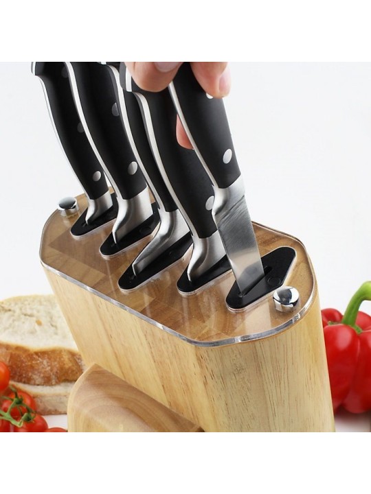 Grunwerg Nažu turētājs un 5 naži, akācija / melns akrils