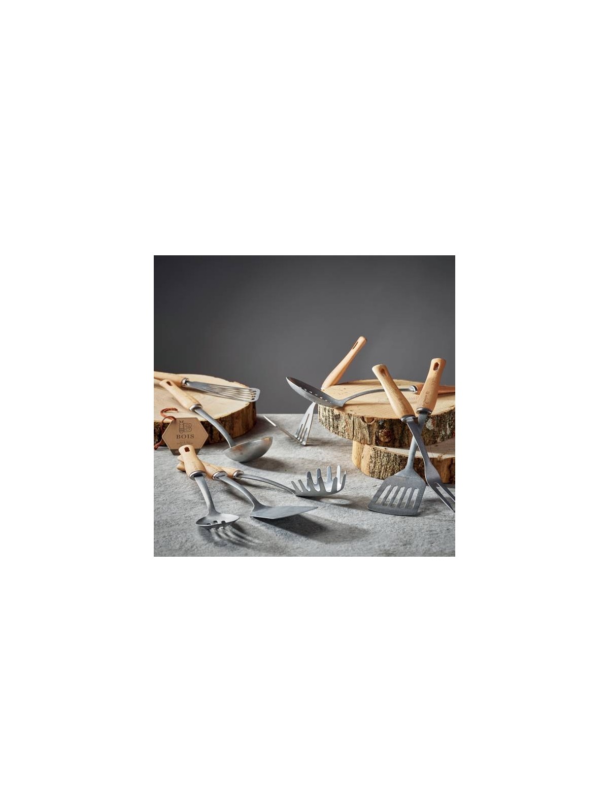 De Buyer ложка с прорезями B Bois, деревянная ручка