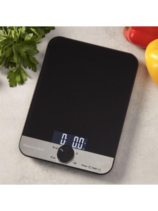 KitchenAid digitālie virtuves svari ar stikla virsmu, 5000 g un 500 g / 5 litru svēršanas ietilpība