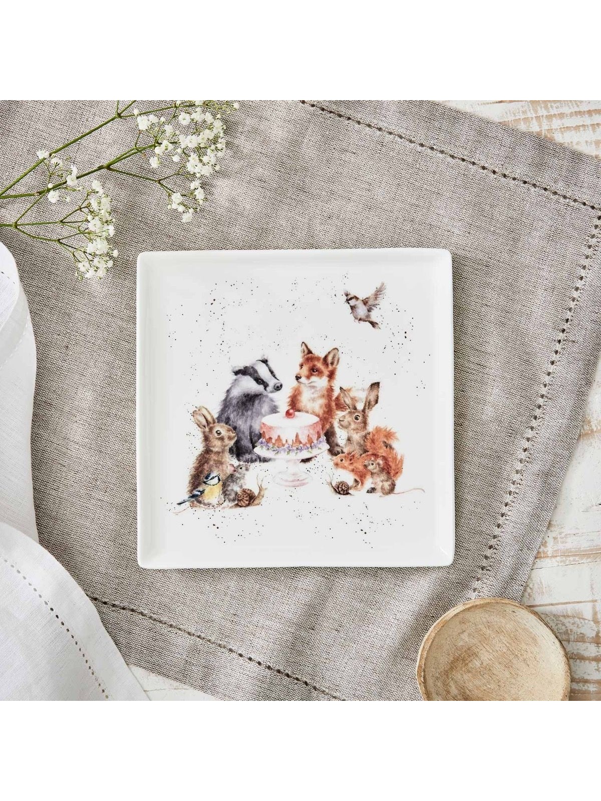 Royal Worcester Wrendale Designs Small Square Plate, Woodland Party