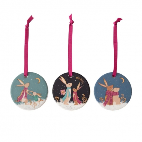 Royal Worcester Wrendale Designs Woodland Tales Set of 3 Christmas Decorations