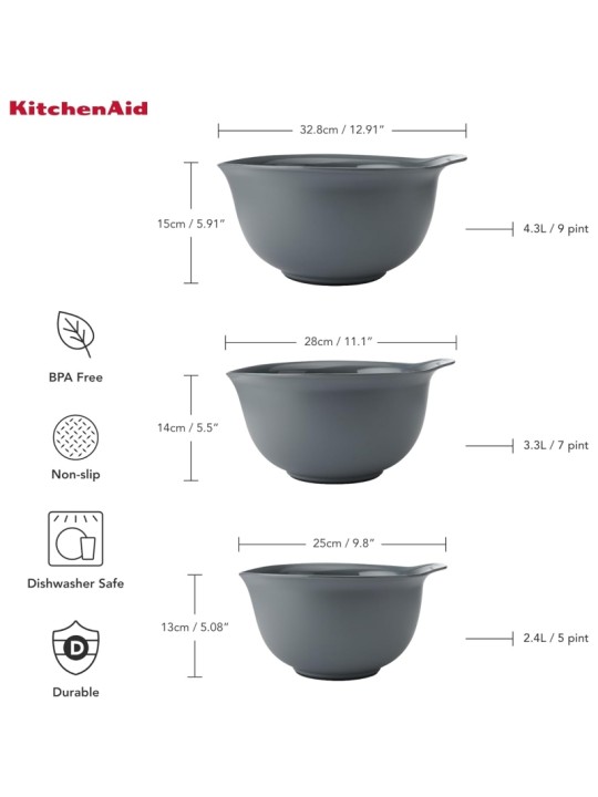 KitchenAid Набор из 3 мисок для смешивания, Empire Red