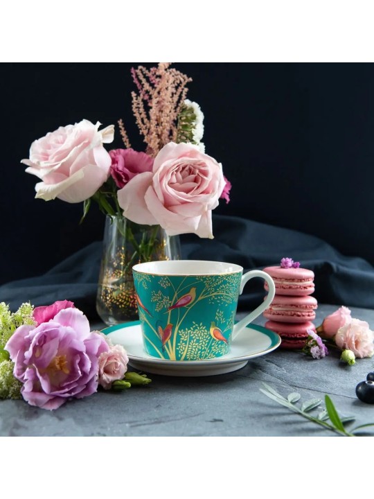 Portmeirion Sara Miller London Chelsea krūze+apakštasīte, zaļa