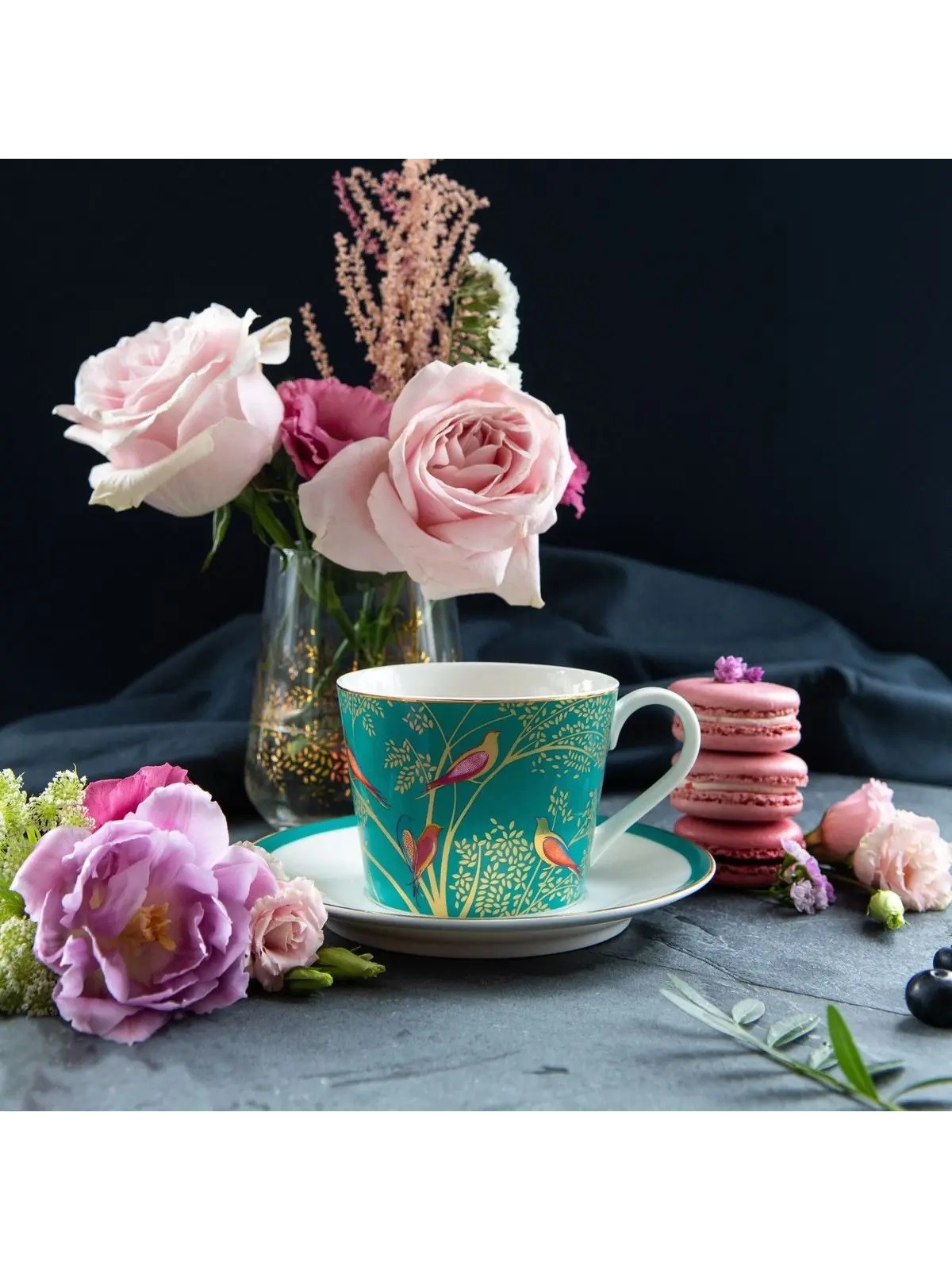 Portmeirion Sara Miller London Chelsea krūze+apakštasīte, zaļa