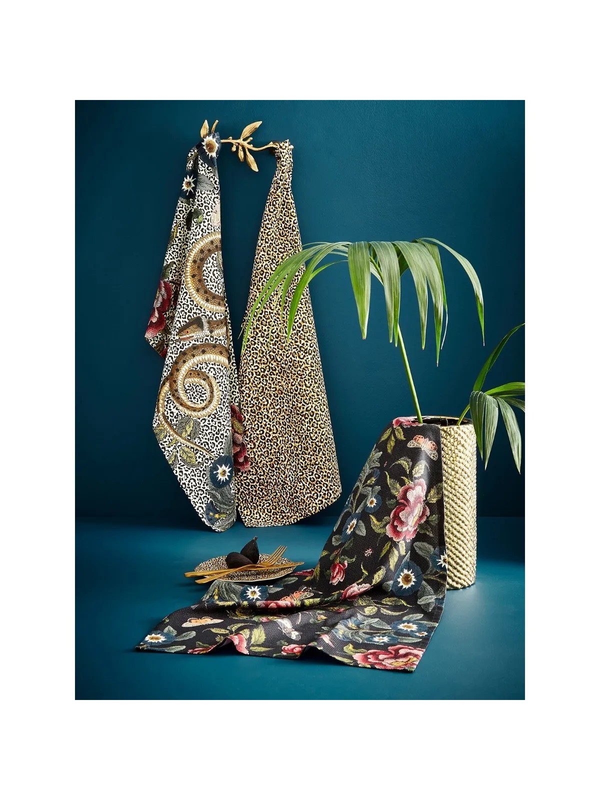 Spode virtuves dvielis Creatures of Curiosity Floral, melns