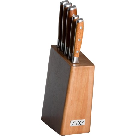 Grunwerg Knife Block Set RF Ashwood – 6-Piece Stainless Steel