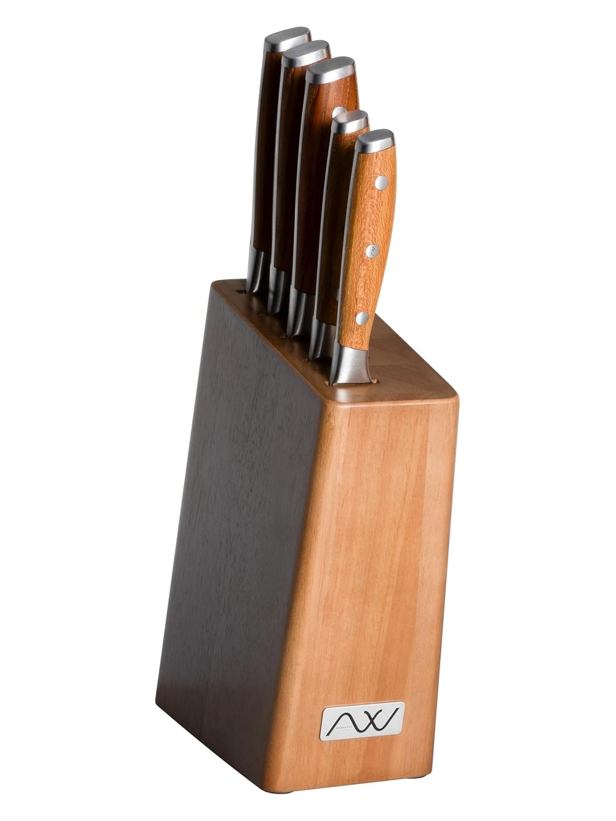 Grunwerg Knife Block Set RF Ashwood – 6-Piece Stainless Steel