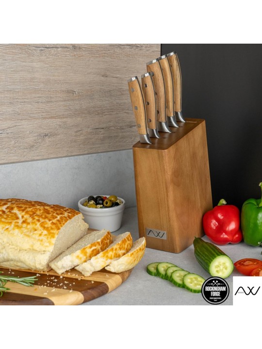Grunwerg Knife Block Set RF Ashwood – 6-Piece Stainless Steel