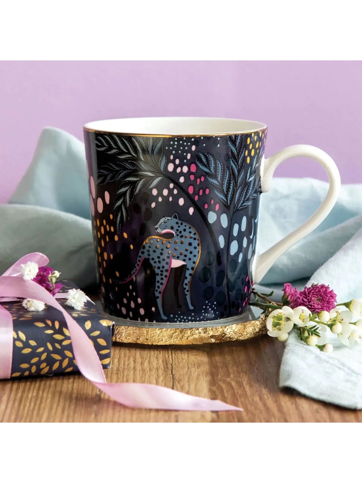Portmeirion Fine China Mug – Sara Miller Midnight Leopard