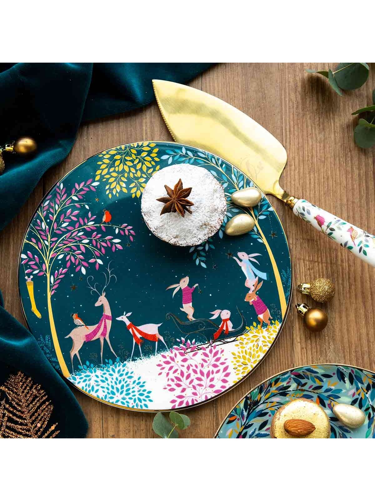 Portmeirion Sara Miller servēšanas paplāte - Woodland Tales Deer & Robin