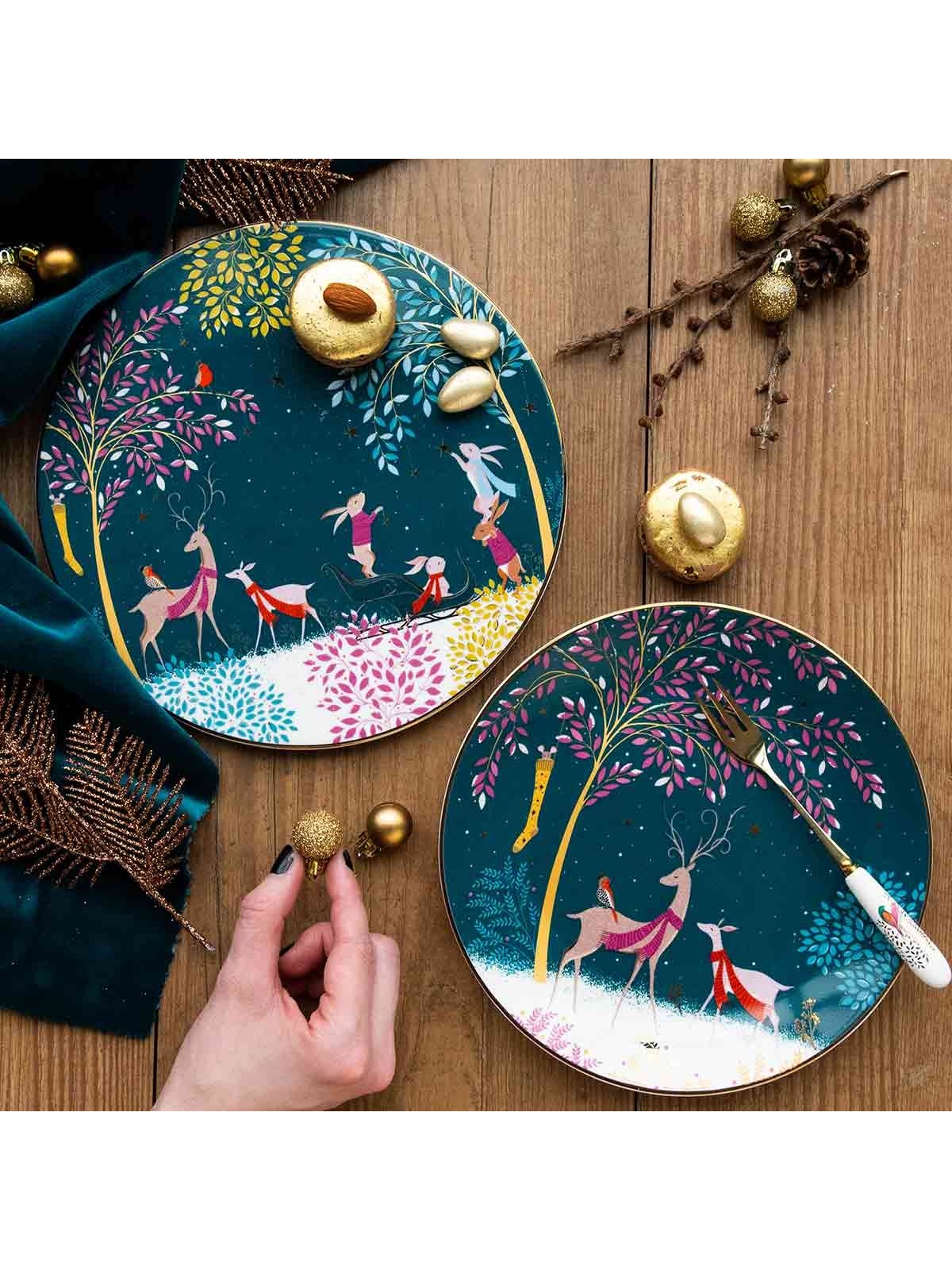 Portmeirion Sara Miller servēšanas paplāte - Woodland Tales Deer & Robin