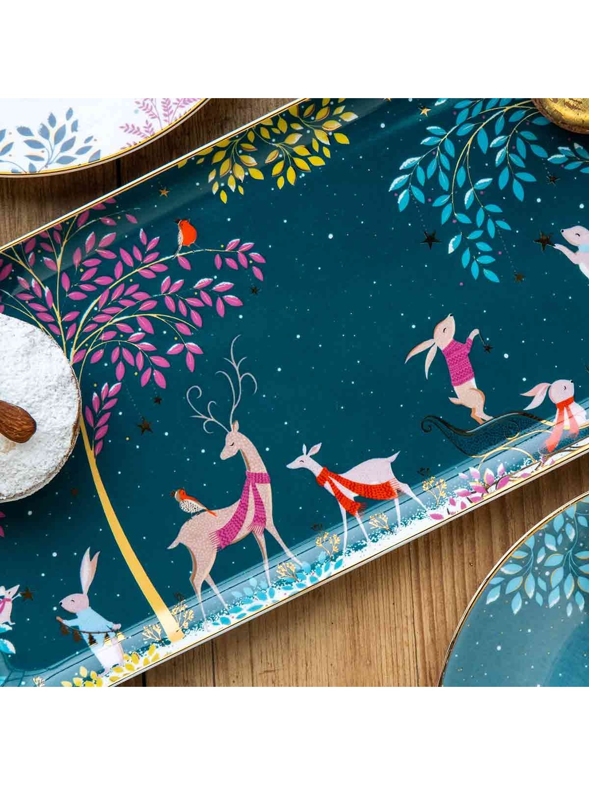 Portmeirion Sara Miller servēšanas paplāte - Woodland Tales Deer & Robin