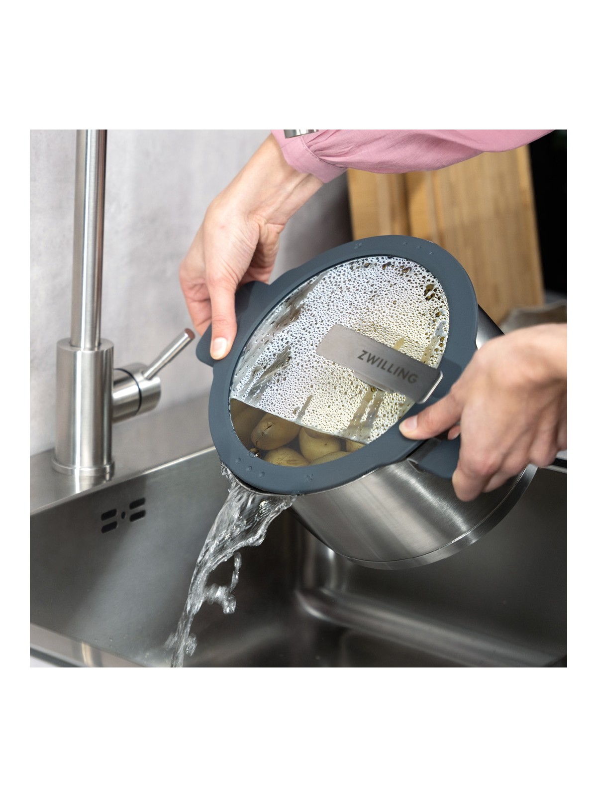 Zwilling комплект кастрюль Simplify 5 шт, стеклянная крышка с ситом (серый силикон)