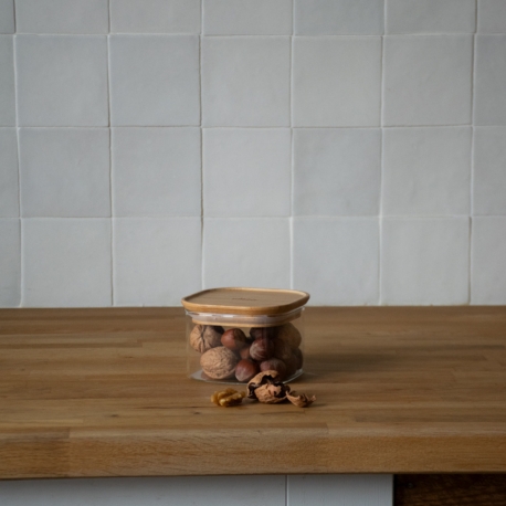 Pebbly Square Glass Storage Jar – Borosilicate Glass Container with Bamboo Airtight Lid