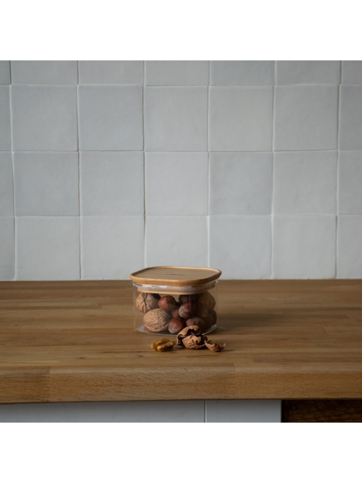 Pebbly Square Glass Storage Jar – Borosilicate Glass Container with Bamboo Airtight Lid