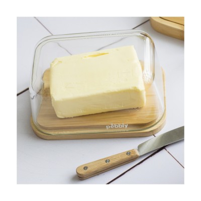 Pebbly Glass Butter Dish with Knife