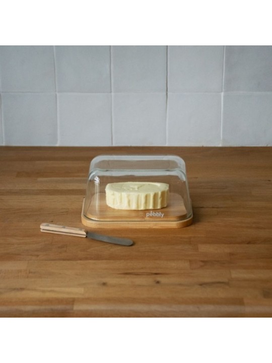 Pebbly Glass Butter Dish with Knife