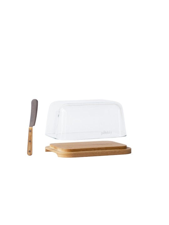 Pebbly Glass Butter Dish with Knife