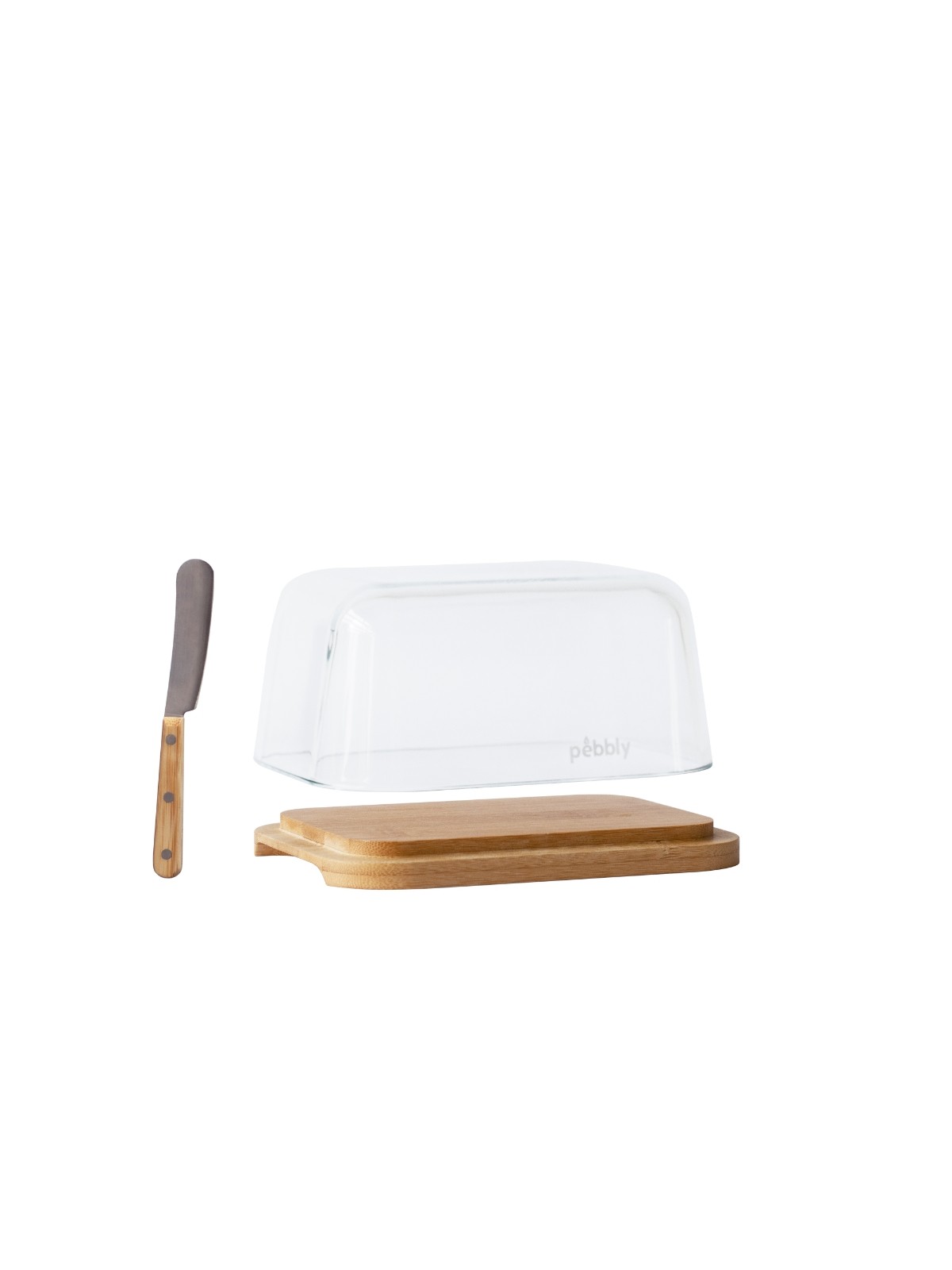 Pebbly Glass Butter Dish with Knife