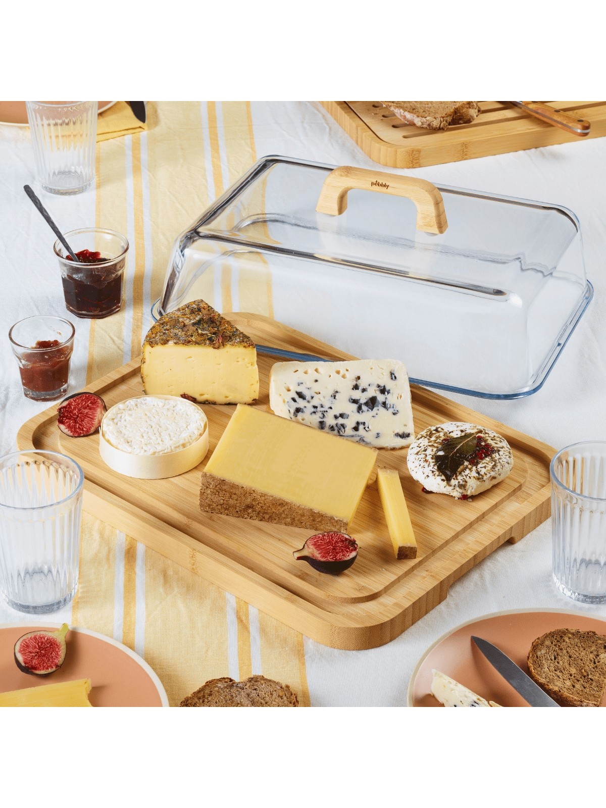 Pebbly Glass Cheese Board with Bamboo Base & Lid