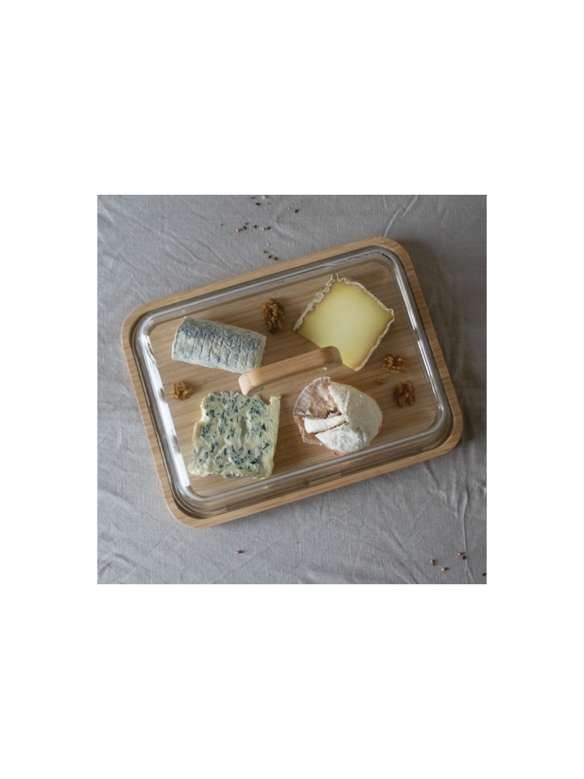 Pebbly Glass Cheese Board with Bamboo Base & Lid