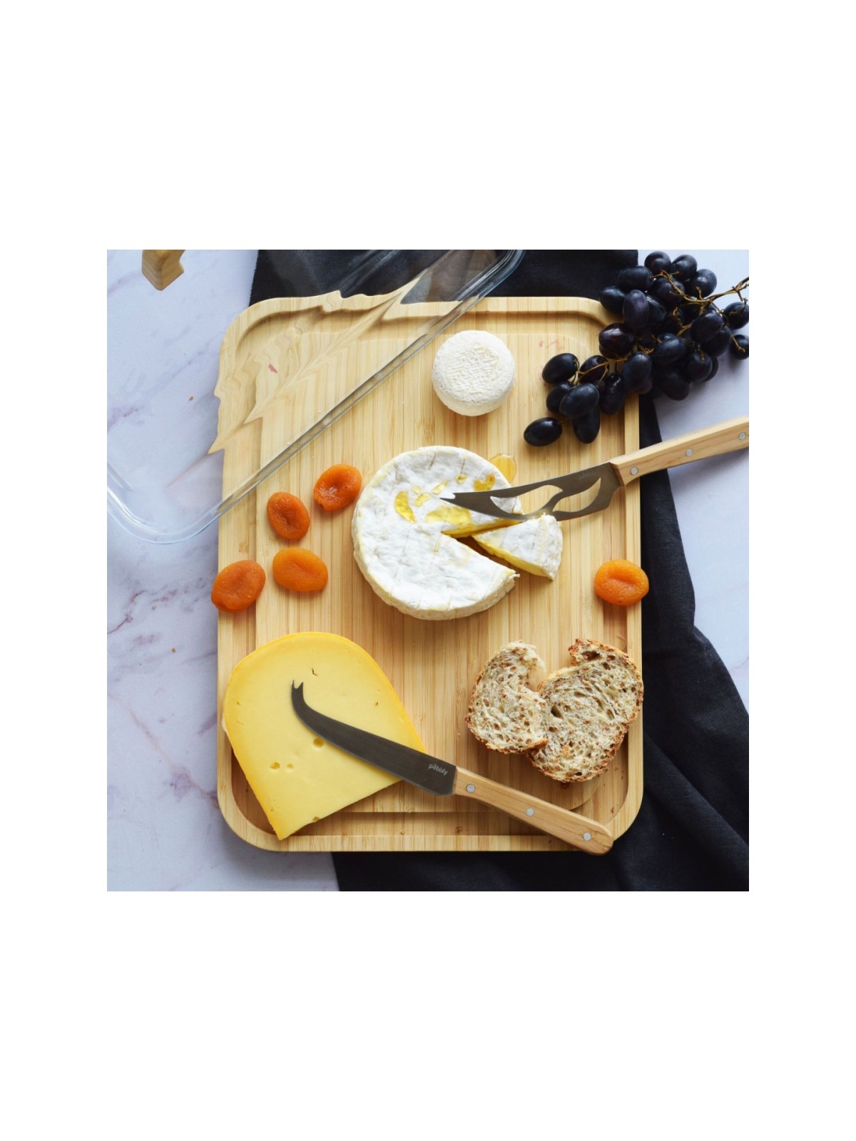 Pebbly Glass Cheese Board with Bamboo Base & Lid
