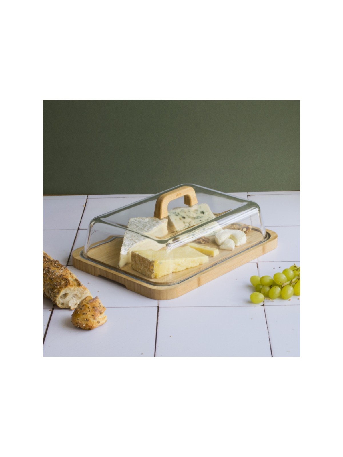 Pebbly Glass Cheese Board with Bamboo Base & Lid