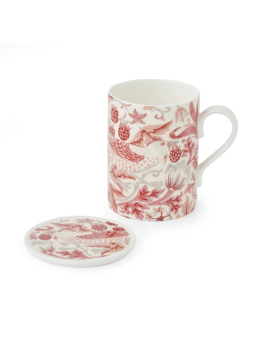 Morris & Co. Strawberry Thief Madder puodelio ir padėkliuko rinkinys