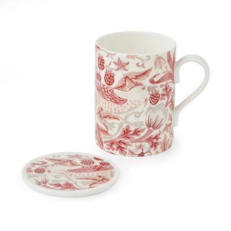 Morris & Co. Strawberry Thief Madder puodelio ir padėkliuko rinkinys