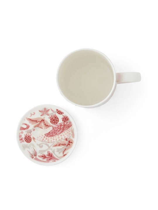 Morris & Co. Strawberry Thief Madder puodelio ir padėkliuko rinkinys