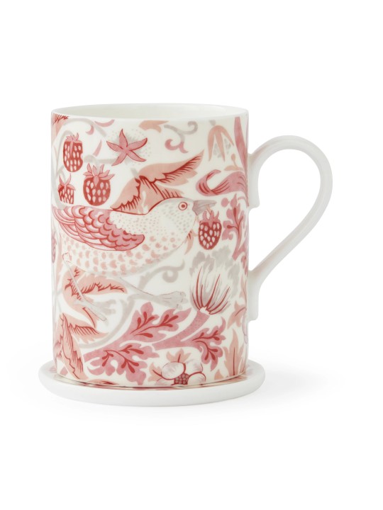 Morris & Co. Strawberry Thief Madder puodelio ir padėkliuko rinkinys