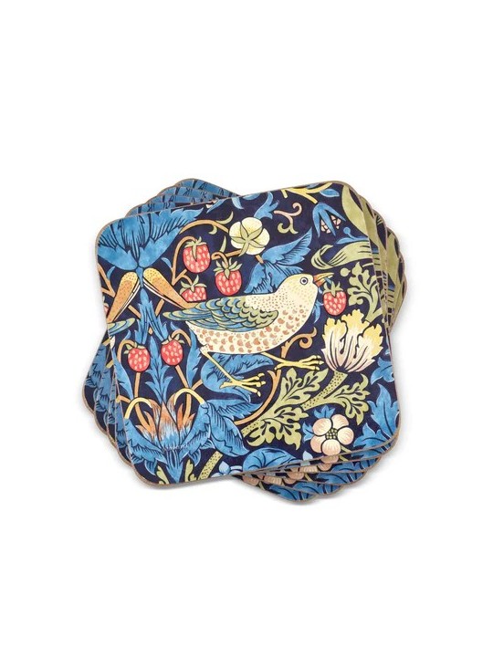 Morris & Co. Strawberry Thief Coasters Blue Set of 6