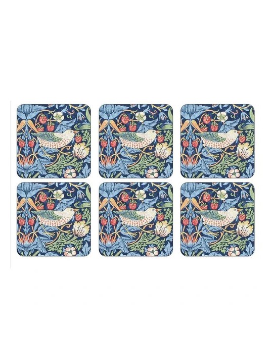 Morris & Co. Strawberry Thief Coasters Blue Set of 6