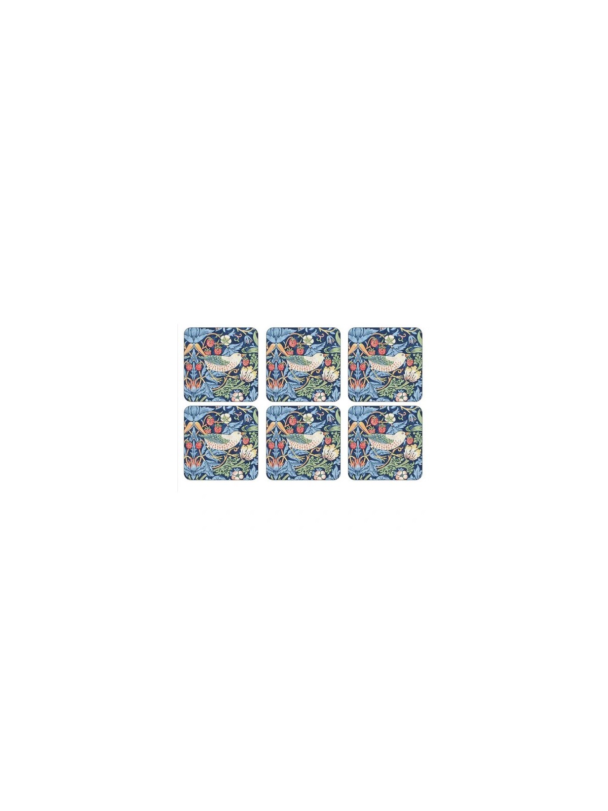 Morris & Co. Strawberry Thief Coasters Blue Set of 6
