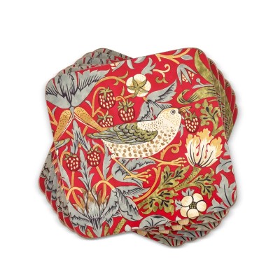 Morris & Co. Strawberry Thief Coasters Red Set of 6