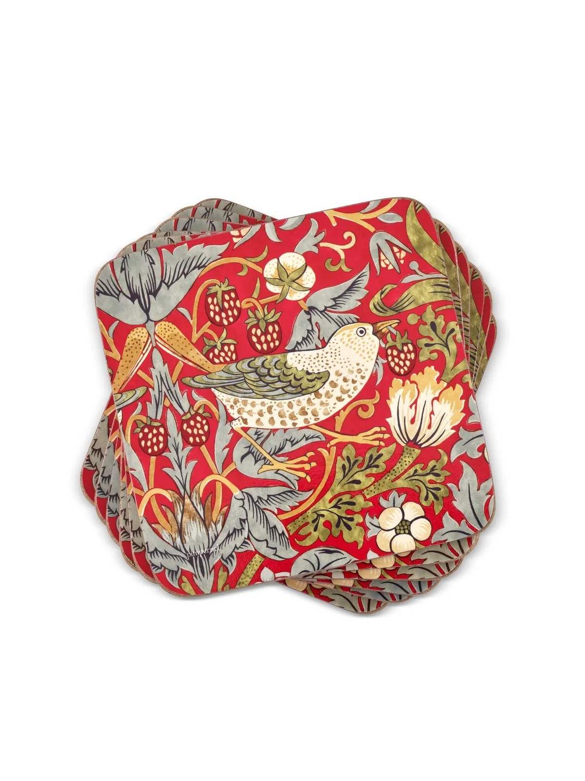 Morris & Co. Strawberry Thief Coasters Red Set of 6
