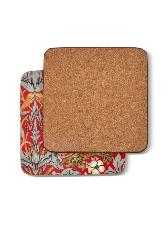 Morris & Co. Strawberry Thief Coasters Red Set of 6