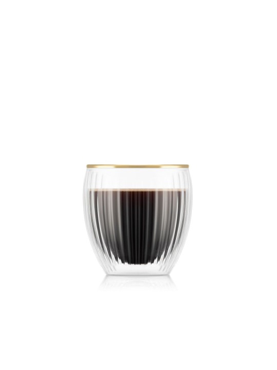 Bodum Pavina dubultsienu stikla glāzes ar zelta apmali, 0,2 l (2 gab.)