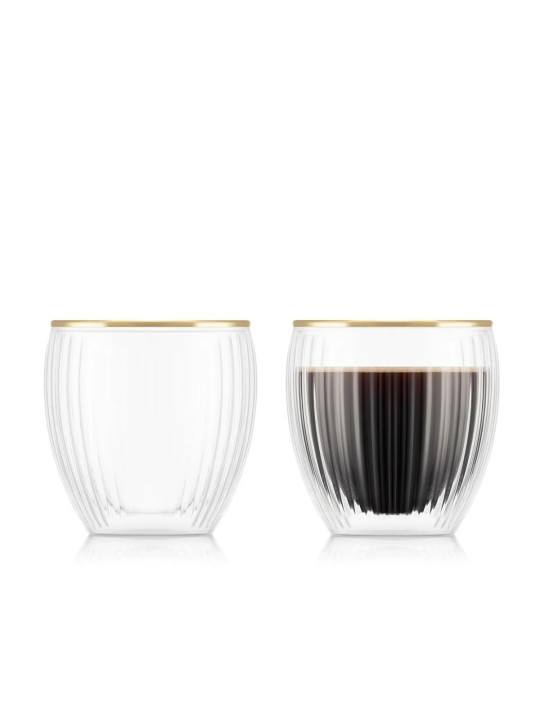 Bodum Pavina dubultsienu stikla glāzes ar zelta apmali, 0,2 l (2 gab.)