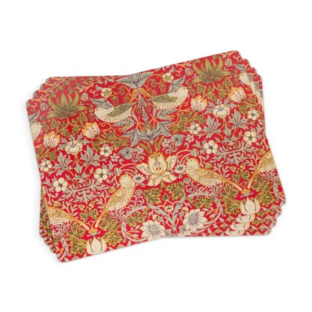 Morris & Co. Strawberry Thief punaiset pöytätabletit, setti 4 kpl