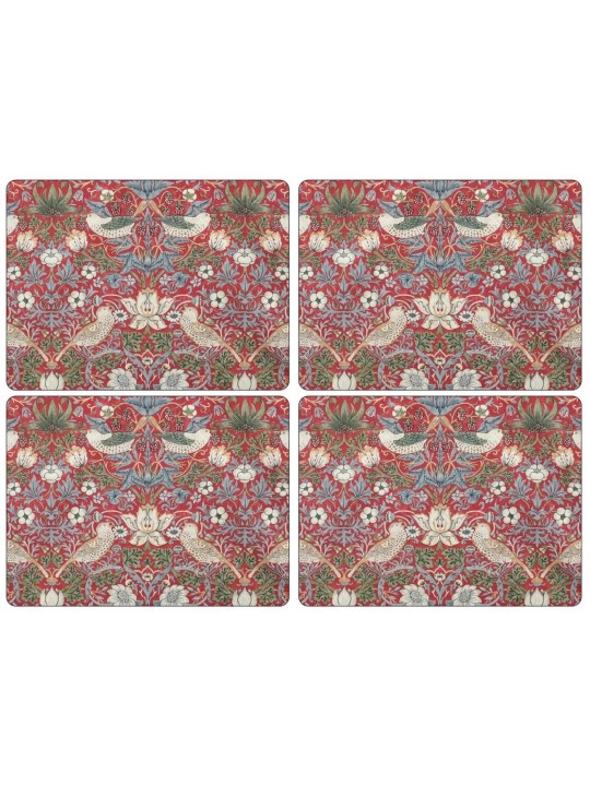 Morris & Co. Strawberry Thief Placemats Red Set of 4