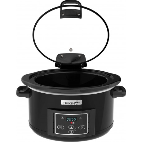 Crock-Pot lēnvāres katls, 4,7 l, taimers, atgāžams vāks, melns
