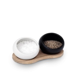 Rosendahl soola- ja pipratoos+puidust alus 11,5cm, valge/must portselan
