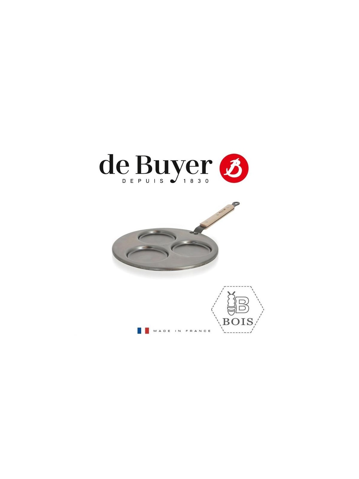 De Buyer tērauda pankūku panna B Bois Mineral B, 27 cm/3 pankūkām, koka rokturis